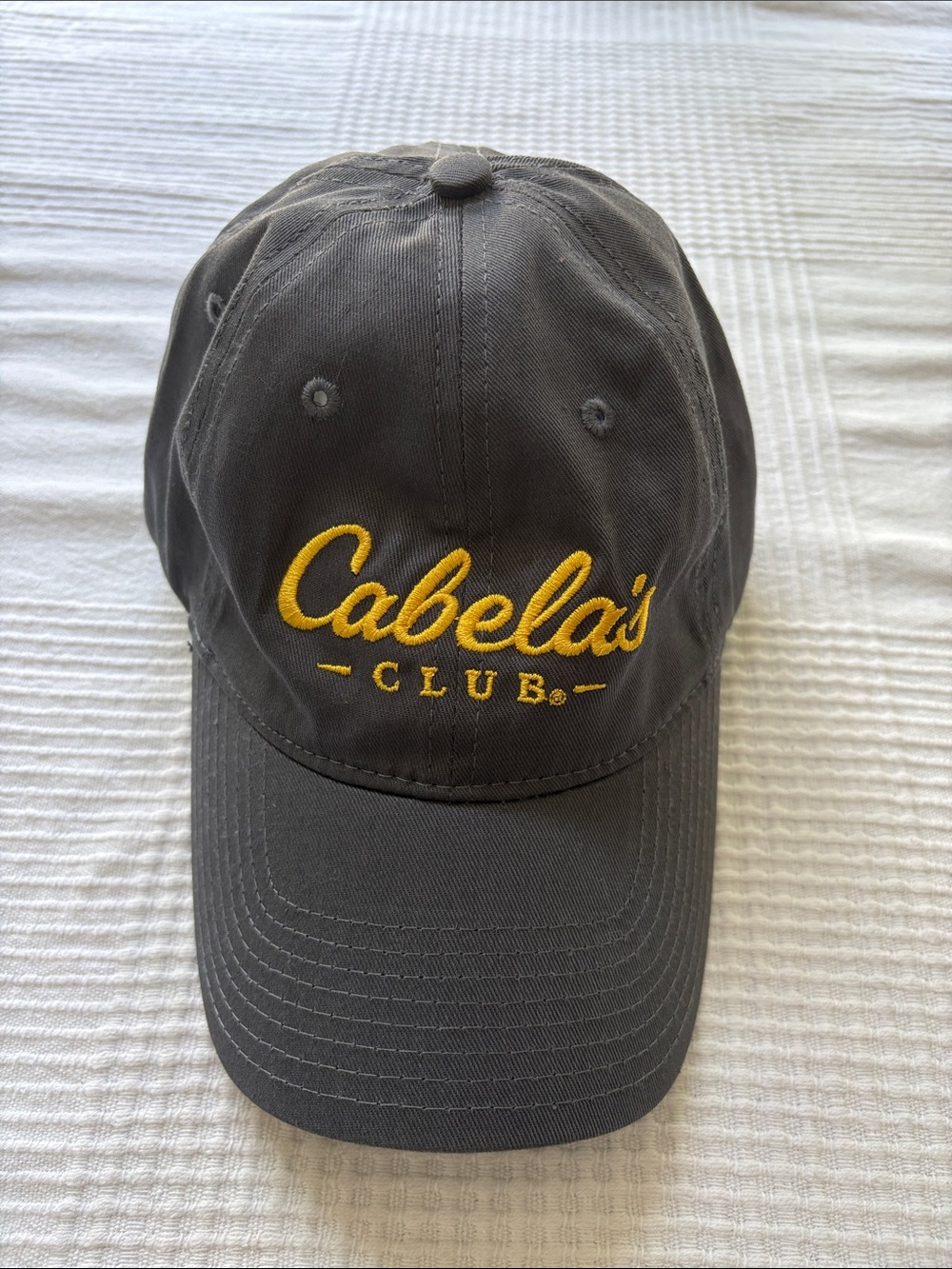 Cabela's Charcoal Gray Baseball Cap with Yellow Embroidered Logo